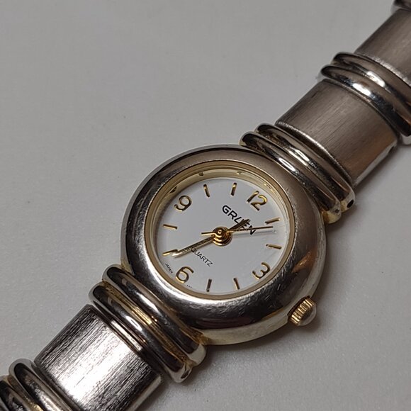 6.5 Inch Silver Tone Metal Gruen Watch With White Dial - Picture 2 of 13